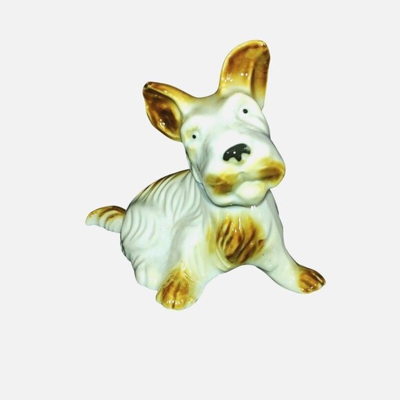 Vintage Ceramic Terrier Dog Figurine Hallmarked Bottom Sitting Pose Tilted Head - Picture 2 of 6